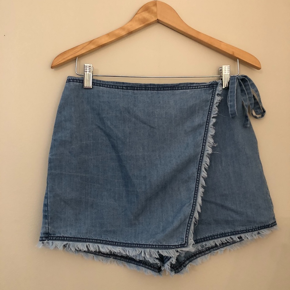 Denim cross-over skort